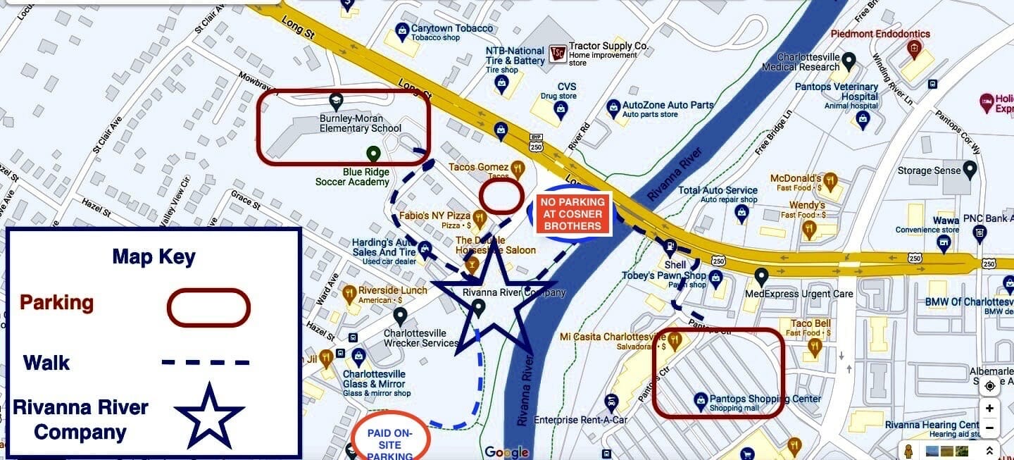 Screen Shot 2022-03-30 at 9.05.46 AM Satellite Image of parking options for Rivanna Roots 2022